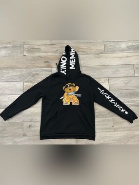 Members Only Bad Vibes Black Hoodie with Teddy Bear
